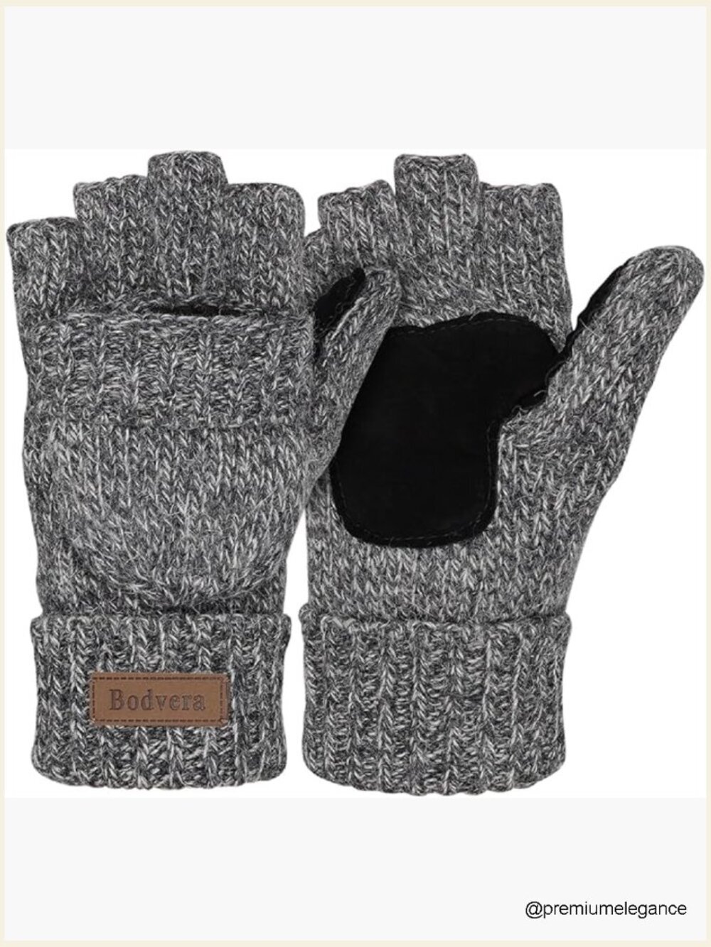 Thermal Wool Convertible Fingerless Gloves Mittens with Flap